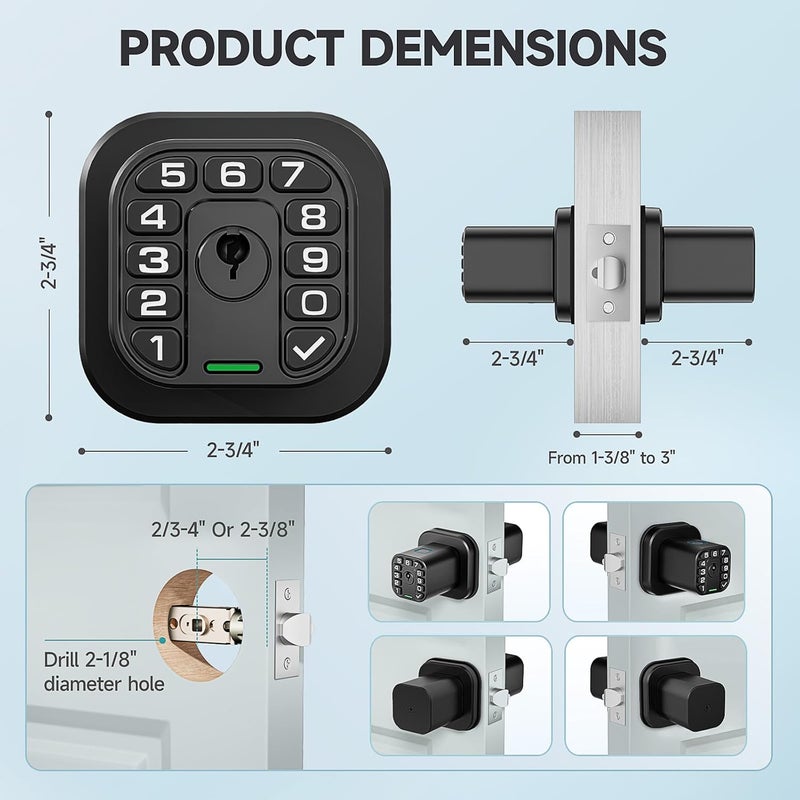 Richelock Fingerprint Door knob, Smart Biometric Door Lock with Keypad, Keyless Entry Code Door Knob, Waterproof & Weatherproof, Auto Lock,Voice Navigation, for Bedroom, Gate,Office -Matte Black - Image 5